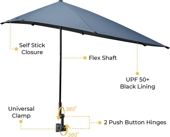 Custom umbrella UPF 50+ Adjustable Beach Umbrella XL with Universal Clamp f - Image 3