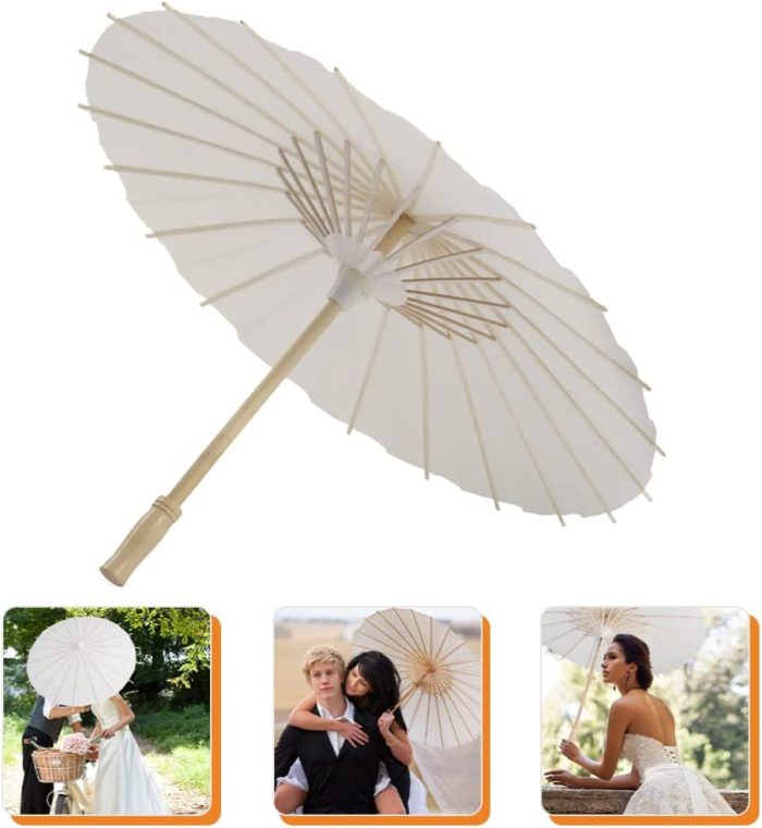 Custom Wedding Umbrellas Paper Umbrella Paper Parasol White Classical Rainproof - Image 4