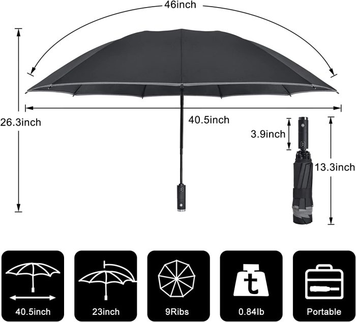 Custom umbrella Folding Reverse LED Umbrella - Upside Down Reflective Umbre - Image 2