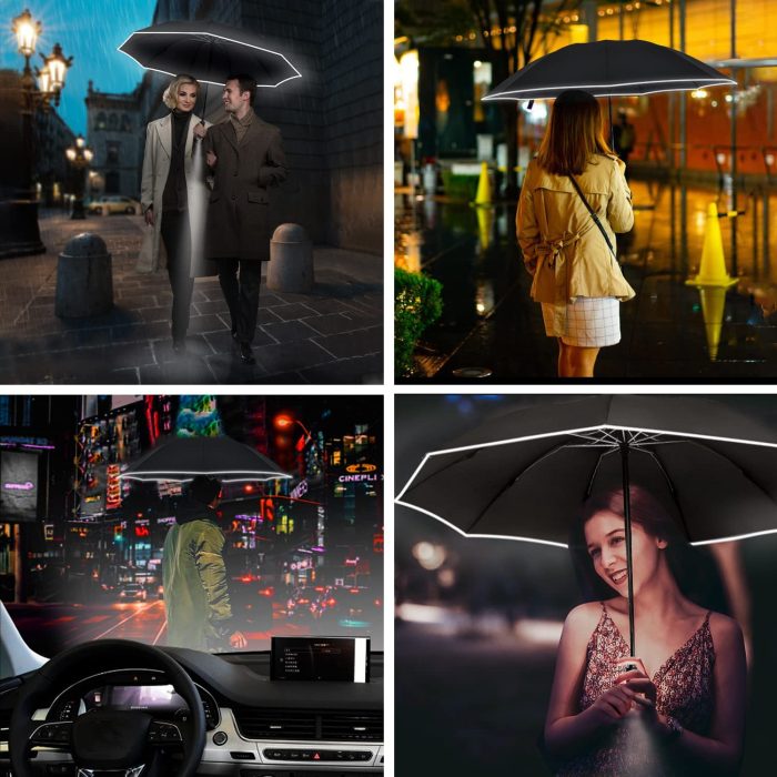 Custom umbrella Folding Reverse LED Umbrella - Upside Down Reflective Umbre - Image 5