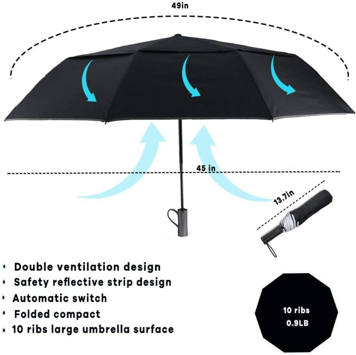 Custom umbrella Compact Travel Umbrella  Windproof Collapsible 10 RIBS Auto - Image 3