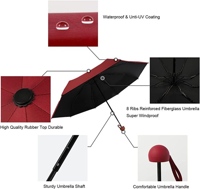 Custom Wedding Umbrellas Mini Windproof Folding Travel Umbrella  Sun & Rain Umbr - Image 4