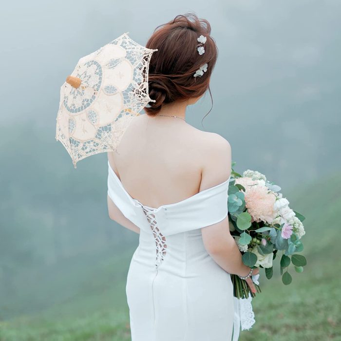 Custom Wedding Umbrellas Lace Umbrella  1 Pc 11.8inch Lace Parasol Umbrella Vint - Image 9