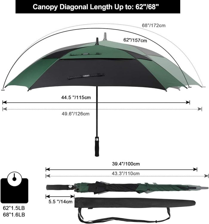 Custom umbrella Extra Large Golf Umbrella 62/68 inch Vented Square Umbrella - Image 2