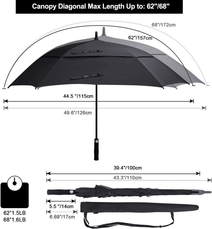 Custom umbrella Extra Large Golf Umbrella 62/68 inch Vented Square Umbrella - Image 2