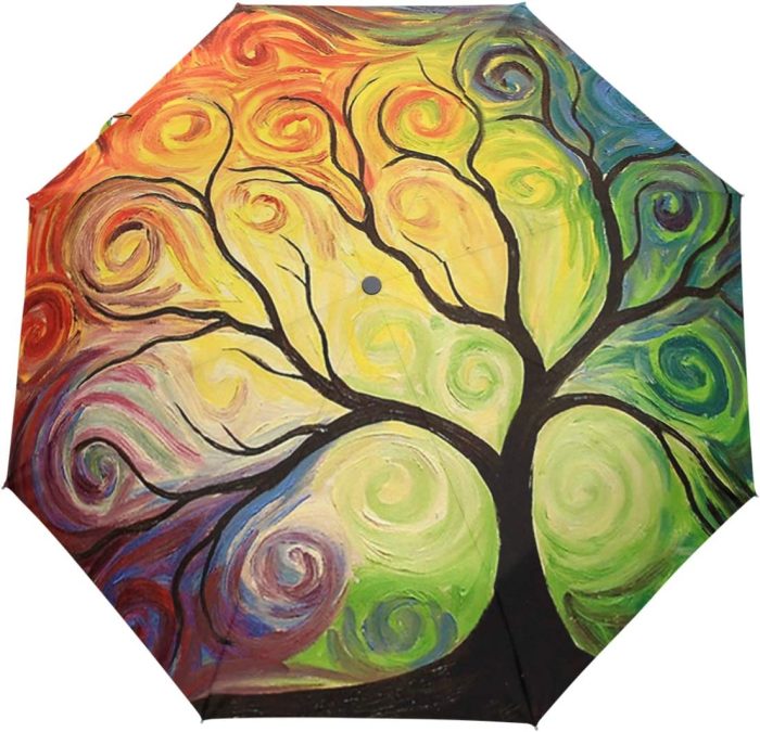 Custom Wedding Umbrellas Rainbow Tree of Life Auto Umbrella Open Close Oil Paint