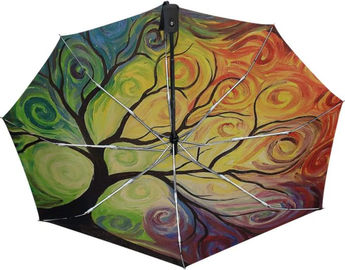 Custom Wedding Umbrellas Rainbow Tree of Life Auto Umbrella Open Close Oil Paint - Image 2